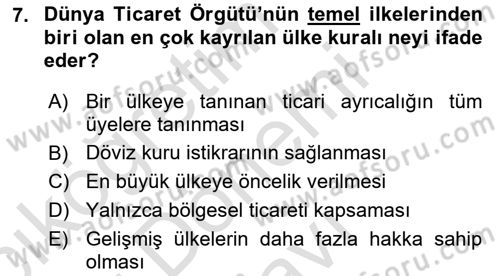 Uluslararası İktisat Dersi 2025 - 2026 Yılı (Final) Dönem Sonu Sınav Soruları 7. Soru