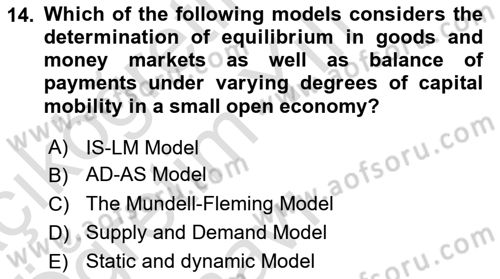 Macroeconomic Theory Dersi 2022 - 2023 Yılı Yaz Okulu Sınavı 14. Soru