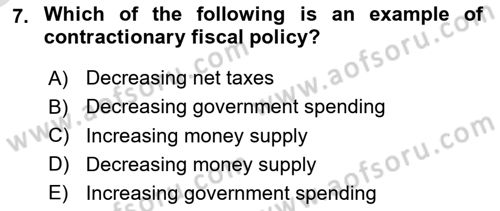 Macroeconomic Theory Dersi 2023 - 2024 Yılı Yaz Okulu Sınav Soruları 7. Soru