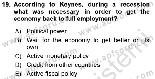 Macroeconomic Theory Dersi 2024 - 2025 Yılı (Final) Dönem Sonu Sınav Soruları 19. Soru