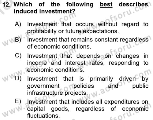 Macroeconomic Theory Dersi 2024 - 2025 Yılı Yaz Okulu Sınav Soruları 12. Soru