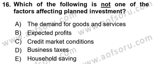 Macroeconomic Theory Dersi 2024 - 2025 Yılı Yaz Okulu Sınav Soruları 16. Soru
