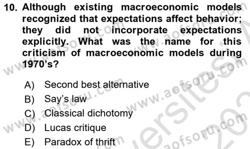 Macroeconomic Theory Dersi 2025 - 2026 Yılı (Final) Dönem Sonu Sınav Soruları 10. Soru