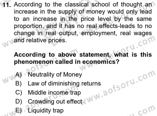 Macroeconomic Theory Dersi 2025 - 2026 Yılı (Final) Dönem Sonu Sınav Soruları 11. Soru