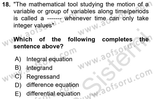 Mathematical Economics Dersi 2023 - 2024 Yılı Yaz Okulu Sınav Soruları 18. Soru