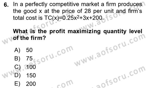 Mathematical Economics Dersi 2023 - 2024 Yılı Yaz Okulu Sınav Soruları 6. Soru