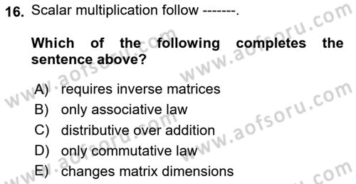 Mathematical Economics Dersi 2024 - 2025 Yılı (Vize) Ara Sınav Soruları 16. Soru