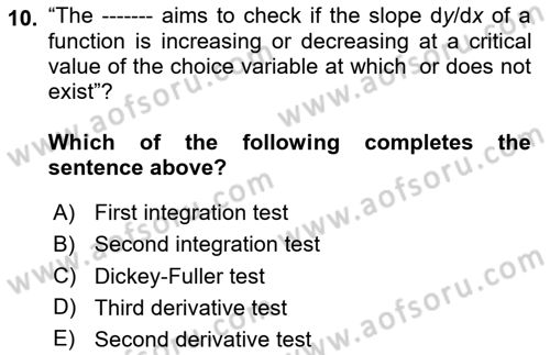 Mathematical Economics Dersi 2024 - 2025 Yılı Yaz Okulu Sınav Soruları 10. Soru