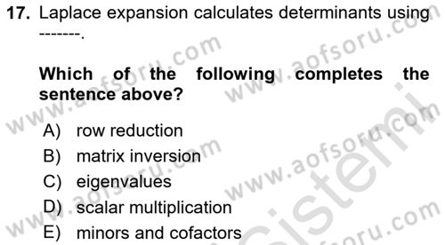 Mathematical Economics Dersi 2024 - 2025 Yılı Yaz Okulu Sınav Soruları 17. Soru
