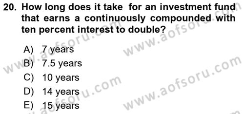 Mathematical Economics Dersi 2024 - 2025 Yılı Yaz Okulu Sınav Soruları 20. Soru