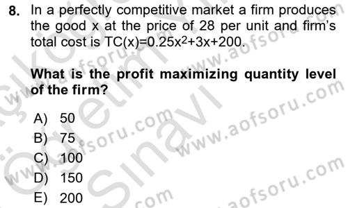 Mathematical Economics Dersi 2024 - 2025 Yılı Yaz Okulu Sınav Soruları 8. Soru