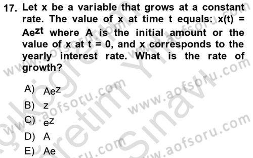 Mathematical Economics Dersi 2025 - 2026 Yılı (Vize) Ara Sınav Soruları 17. Soru