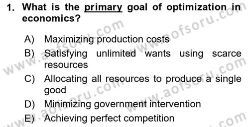 Mathematical Economics Dersi 2025 - 2026 Yılı (Final) Dönem Sonu Sınav Soruları 1. Soru