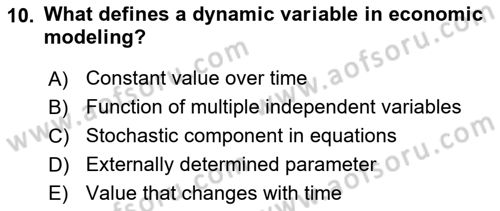 Mathematical Economics Dersi 2025 - 2026 Yılı (Final) Dönem Sonu Sınav Soruları 10. Soru