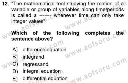 Mathematical Economics Dersi 2025 - 2026 Yılı (Final) Dönem Sonu Sınav Soruları 12. Soru