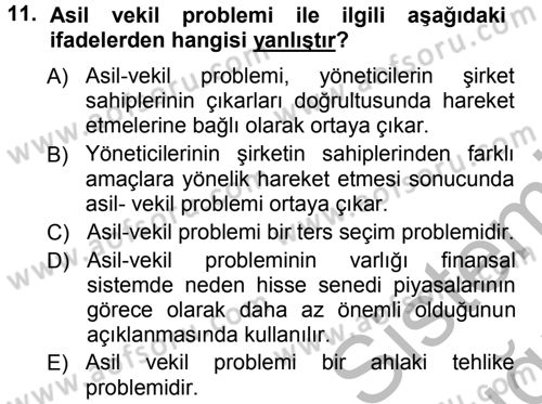 Para ve Banka Dersi Ara Sınavı Deneme Sınav Soruları 11. Soru