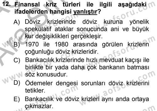 Para ve Banka Dersi Ara Sınavı Deneme Sınav Soruları 12. Soru