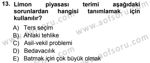 Para ve Banka Dersi 2012 - 2013 Yılı (Vize) Ara Sınav Soruları 13. Soru