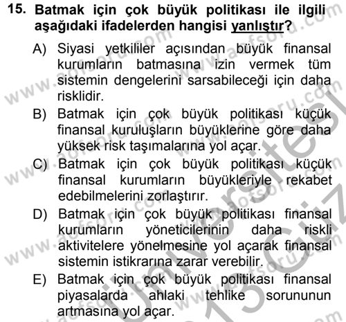 Para ve Banka Dersi Ara Sınavı Deneme Sınav Soruları 15. Soru