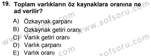 Para ve Banka Dersi Ara Sınavı Deneme Sınav Soruları 19. Soru