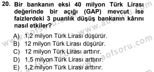 Para ve Banka Dersi Ara Sınavı Deneme Sınav Soruları 20. Soru