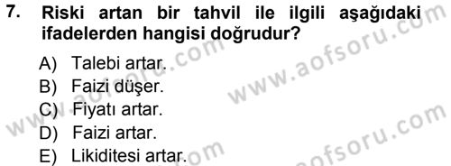 Para ve Banka Dersi Ara Sınavı Deneme Sınav Soruları 7. Soru