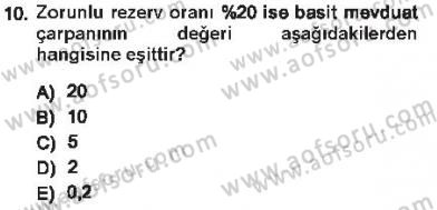 Para ve Banka Dersi 2012 - 2013 Yılı Tek Ders Sınavı 10. Soru