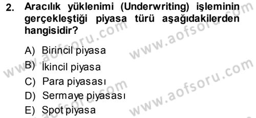 Para ve Banka Dersi 2013 - 2014 Yılı (Vize) Ara Sınavı 2. Soru