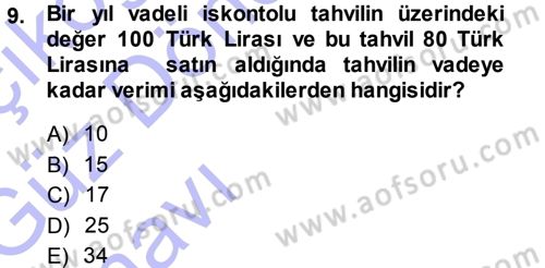 Para ve Banka Dersi Ara Sınavı Deneme Sınav Soruları 9. Soru