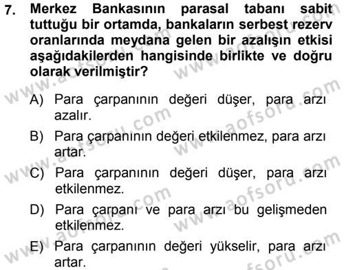 Para ve Banka Dersi 2013 - 2014 Yılı (Final) Dönem Sonu Sınavı 7. Soru