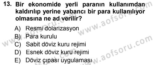 Para ve Banka Dersi 2013 - 2014 Yılı Tek Ders Sınav Soruları 13. Soru