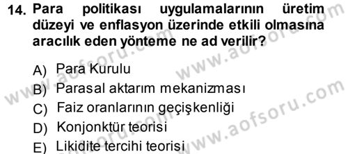 Para ve Banka Dersi 2013 - 2014 Yılı Tek Ders Sınav Soruları 14. Soru
