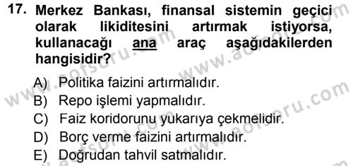 Para ve Banka Dersi 2013 - 2014 Yılı Tek Ders Sınav Soruları 17. Soru