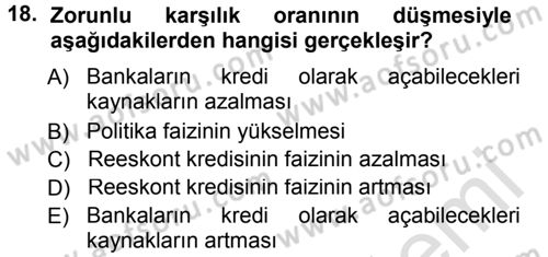 Para ve Banka Dersi 2013 - 2014 Yılı Tek Ders Sınav Soruları 18. Soru
