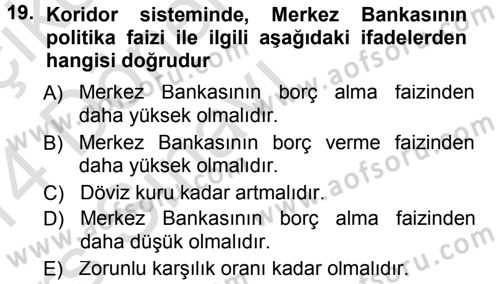 Para ve Banka Dersi 2013 - 2014 Yılı Tek Ders Sınav Soruları 19. Soru