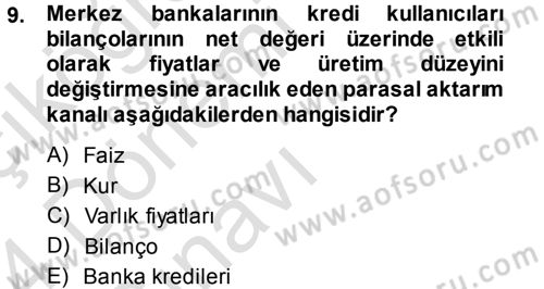 Para ve Banka Dersi 2013 - 2014 Yılı Tek Ders Sınav Soruları 9. Soru