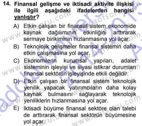 Para ve Banka Dersi 2014 - 2015 Yılı (Vize) Ara Sınav Soruları 14. Soru