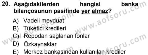 Para ve Banka Dersi Ara Sınavı Deneme Sınav Soruları 20. Soru