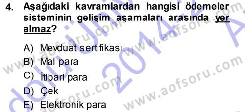 Para ve Banka Dersi Ara Sınavı Deneme Sınav Soruları 4. Soru