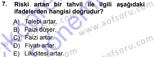 Para ve Banka Dersi Ara Sınavı Deneme Sınav Soruları 7. Soru