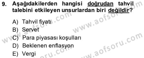 Para ve Banka Dersi Ara Sınavı Deneme Sınav Soruları 9. Soru