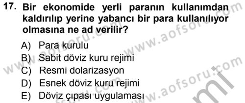 Para ve Banka Dersi 2014 - 2015 Yılı (Final) Dönem Sonu Sınavı 17. Soru