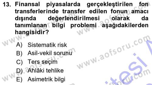 Para ve Banka Dersi Ara Sınavı Deneme Sınav Soruları 13. Soru