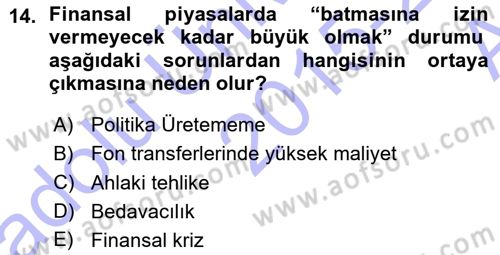 Para ve Banka Dersi 2015 - 2016 Yılı (Vize) Ara Sınav Soruları 14. Soru