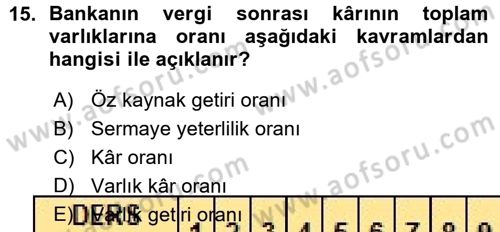 Para ve Banka Dersi 2015 - 2016 Yılı (Vize) Ara Sınav Soruları 15. Soru