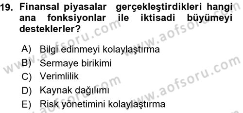 Para ve Banka Dersi 2015 - 2016 Yılı (Vize) Ara Sınav Soruları 19. Soru