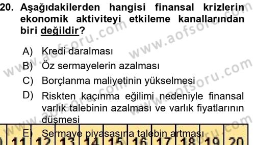 Para ve Banka Dersi Ara Sınavı Deneme Sınav Soruları 20. Soru