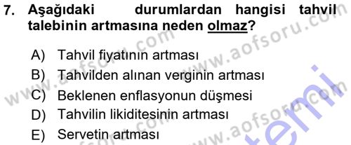 Para ve Banka Dersi 2015 - 2016 Yılı (Vize) Ara Sınav Soruları 7. Soru