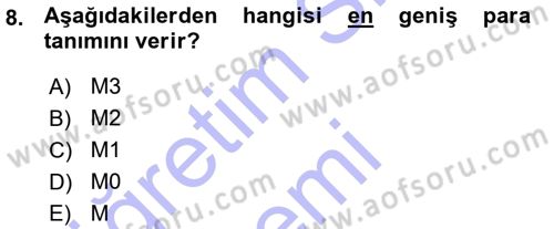 Para ve Banka Dersi Ara Sınavı Deneme Sınav Soruları 8. Soru