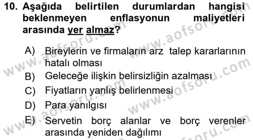 Para ve Banka Dersi 2015 - 2016 Yılı (Final) Dönem Sonu Sınav Soruları 10. Soru